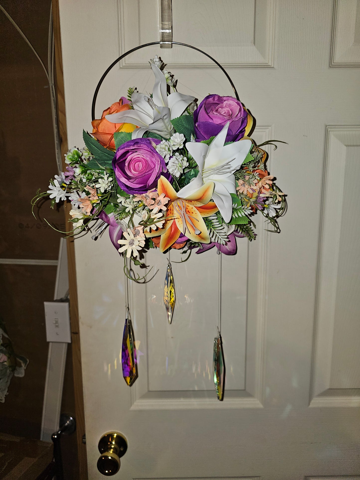 Floral Crystal Suncatcher Hoop Rainbow Window Decor Floral Door Hanging Handmade Home Decor