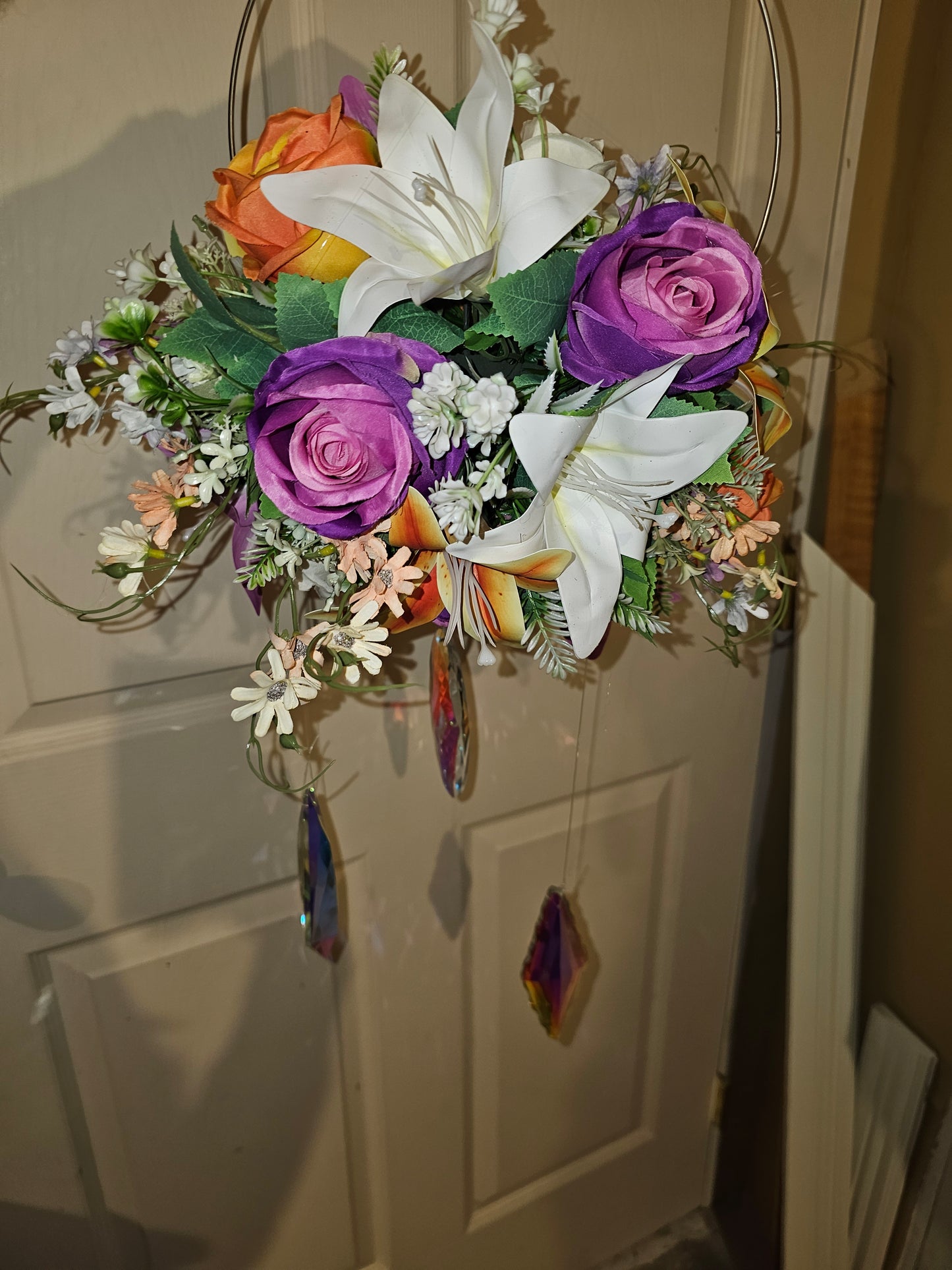 Floral Crystal Suncatcher Hoop Rainbow Window Decor Floral Door Hanging Handmade Home Decor