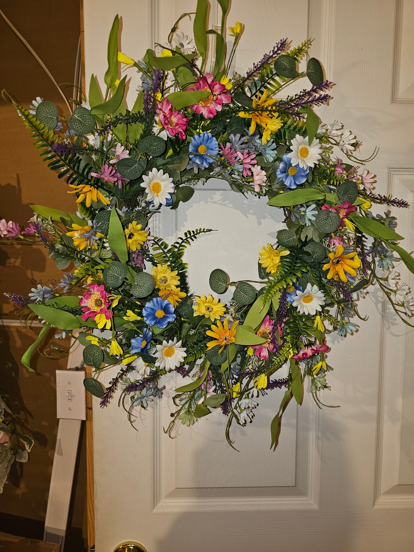 Wildflower Spring Wreath – Daisy & Greenery Front Door Decor – Handmade Garden Wreath