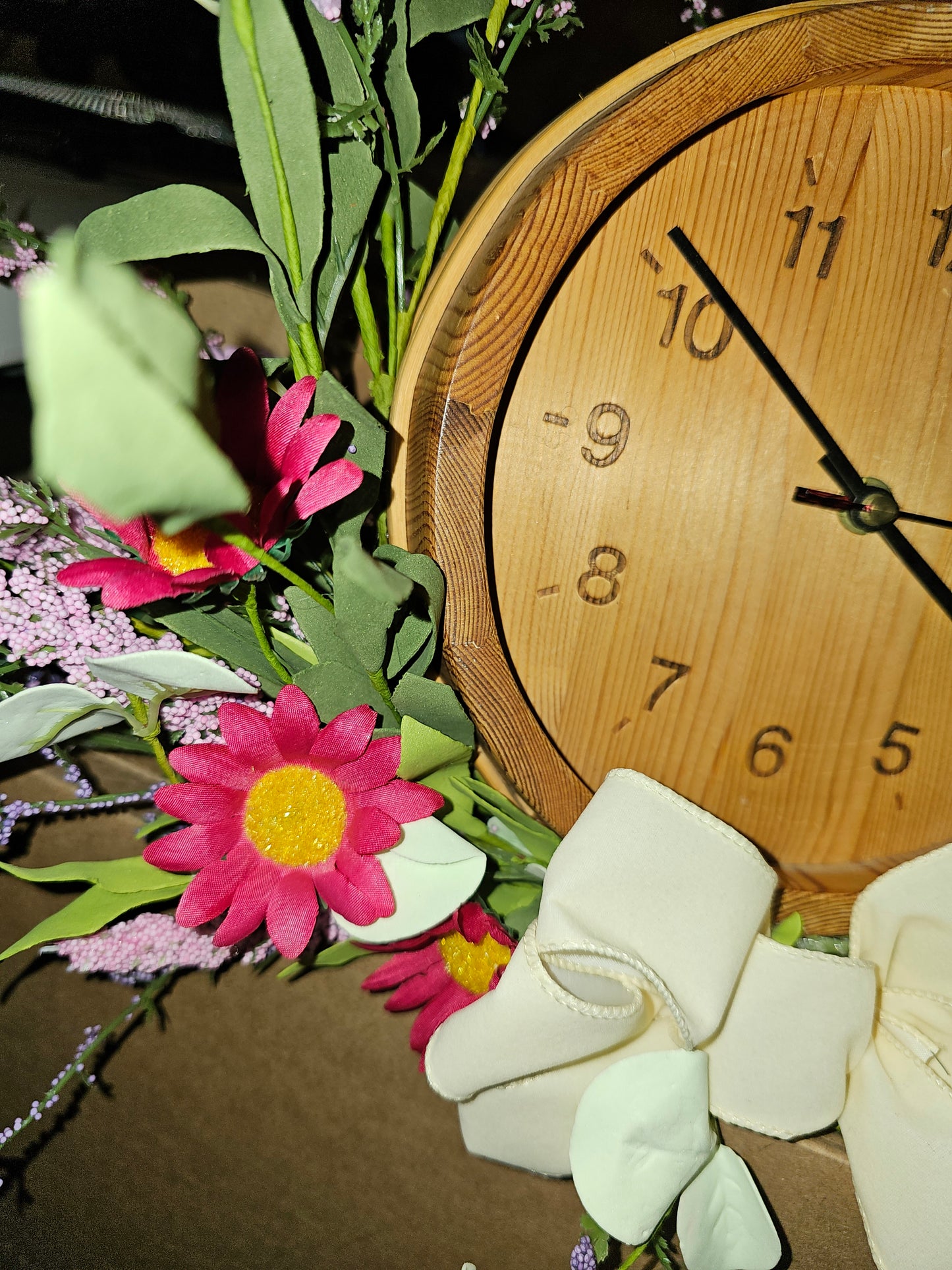 Floral Clock Wreath – Rustic Spring Decor with Working Clock